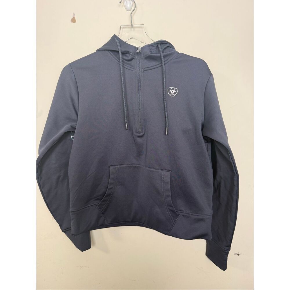 Ariat Gray Performance Hoodie 1/2 Zip Athleisure Pullover Logo Sleeve Women’s Sm